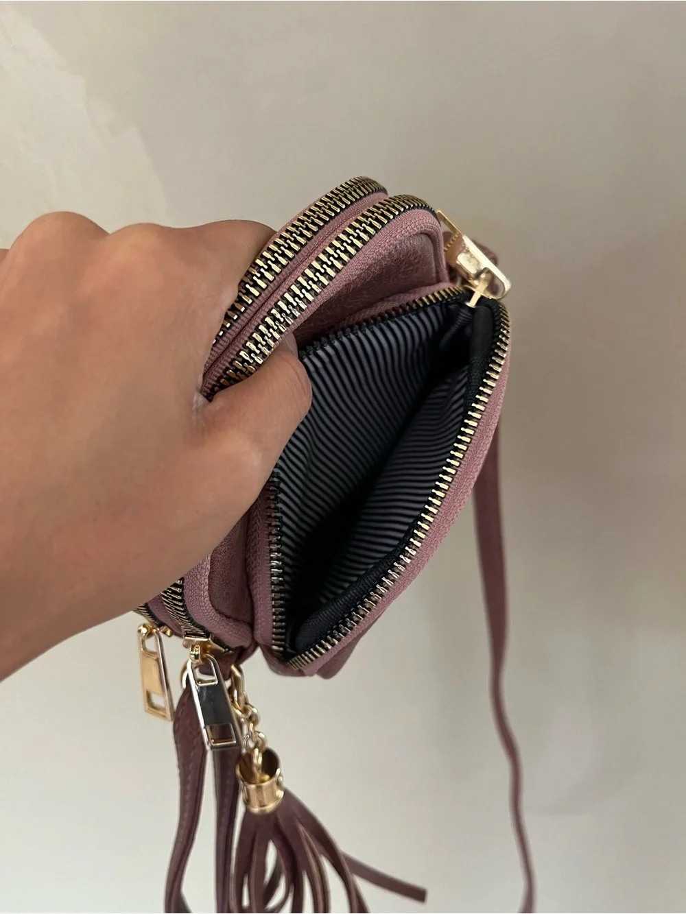 Mini Crossbody Bag in Mauve Pink - Compact Tassel Shoulder Purse
